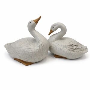 2 Vintage White Ceramic Decorative Geese Figurines